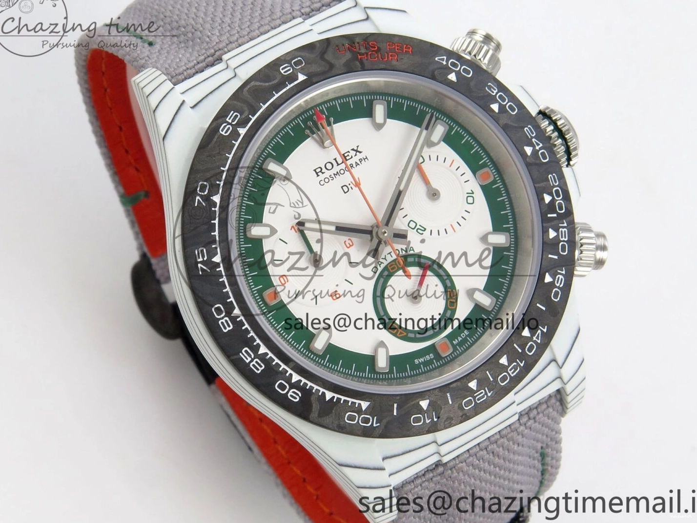 Grey Carbon Edition DIW on and White A7750 Nylon Case Daytona Strap Dial Bezel Green DIWF 0403